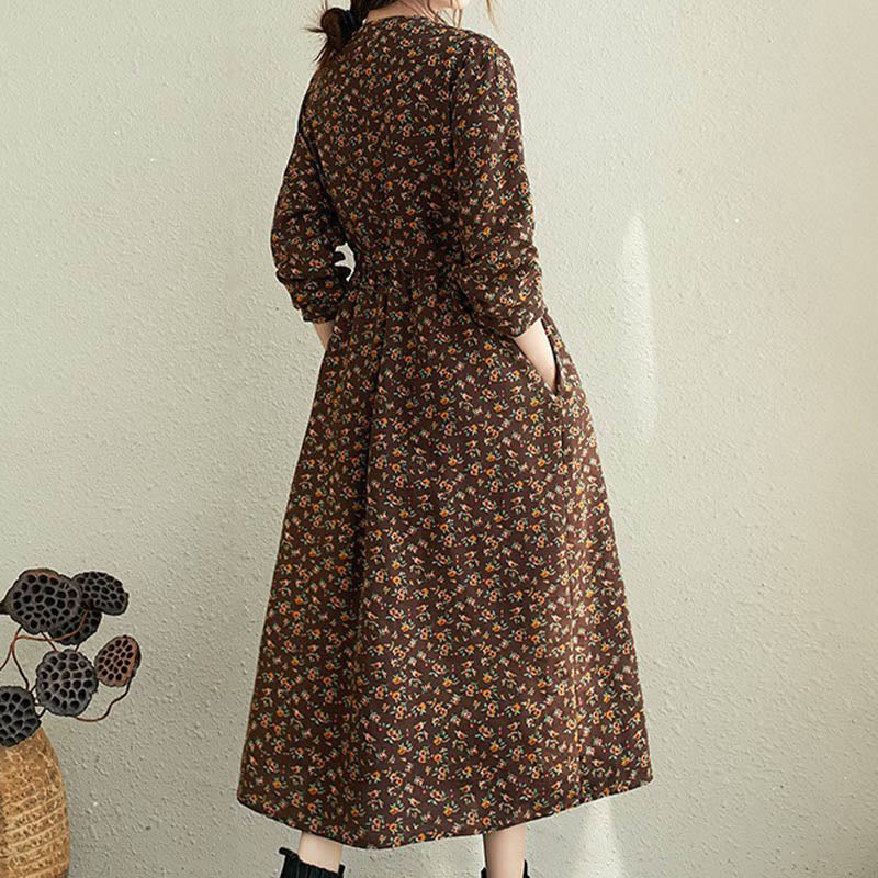 Abito midi da donna in cotone con maniche lunghe e coulisse floreale Buddha Stones Commute con tasche - Perù - US12, UK/AU16, EU44 (3XL) - image 10