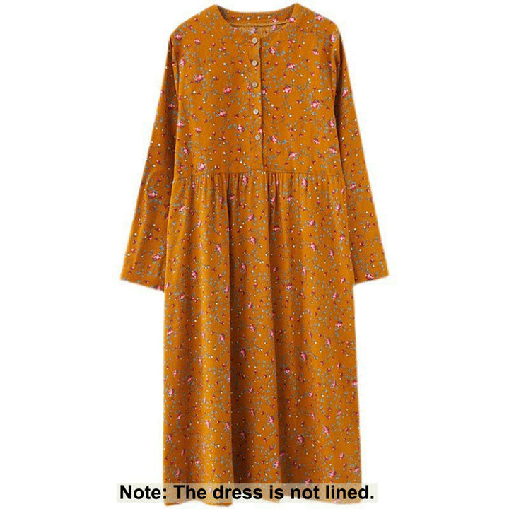 Abito midi da donna in cotone con maniche lunghe e coulisse floreale Buddha Stones Commute con tasche - image 7