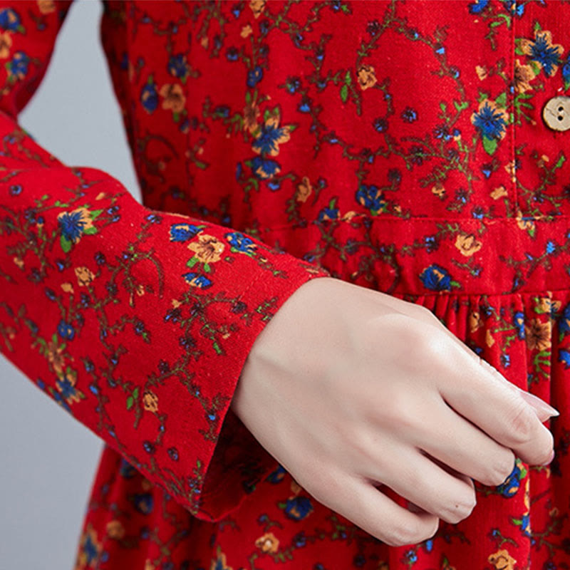 Abito midi da donna in cotone con maniche lunghe e coulisse floreale Buddha Stones Commute con tasche - image 25