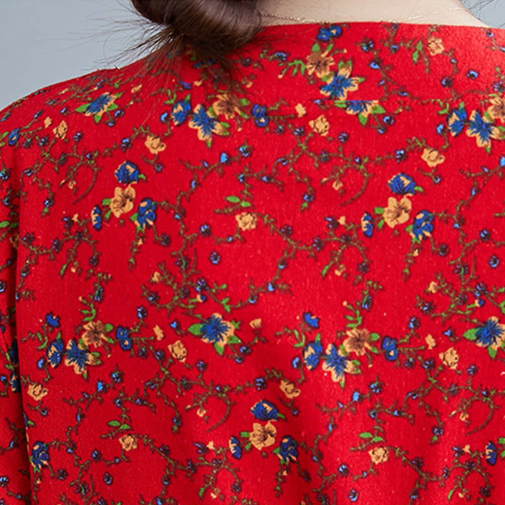 Abito midi da donna in cotone con maniche lunghe e coulisse floreale Buddha Stones Commute con tasche - image 23