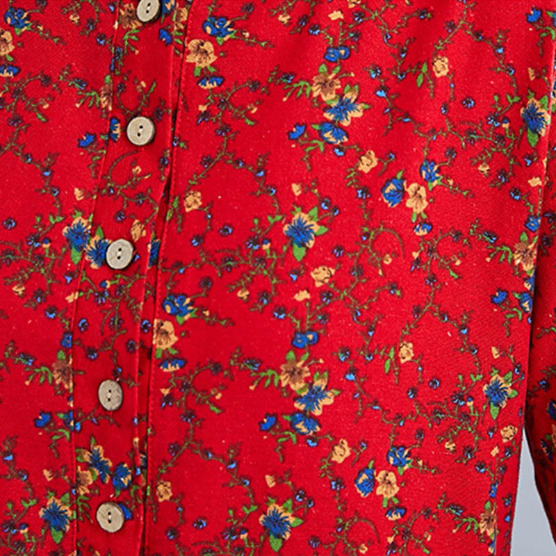 Abito midi da donna in cotone con maniche lunghe e coulisse floreale Buddha Stones Commute con tasche - image 24