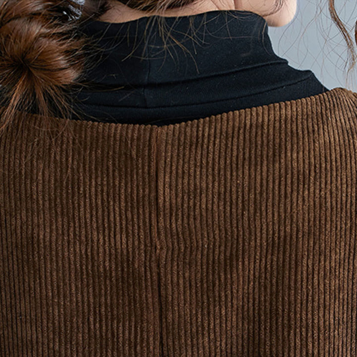 Abito midi in velluto a coste di cotone con scollo rotondo e tasche da donna Buddha Stones Commute - image 11
