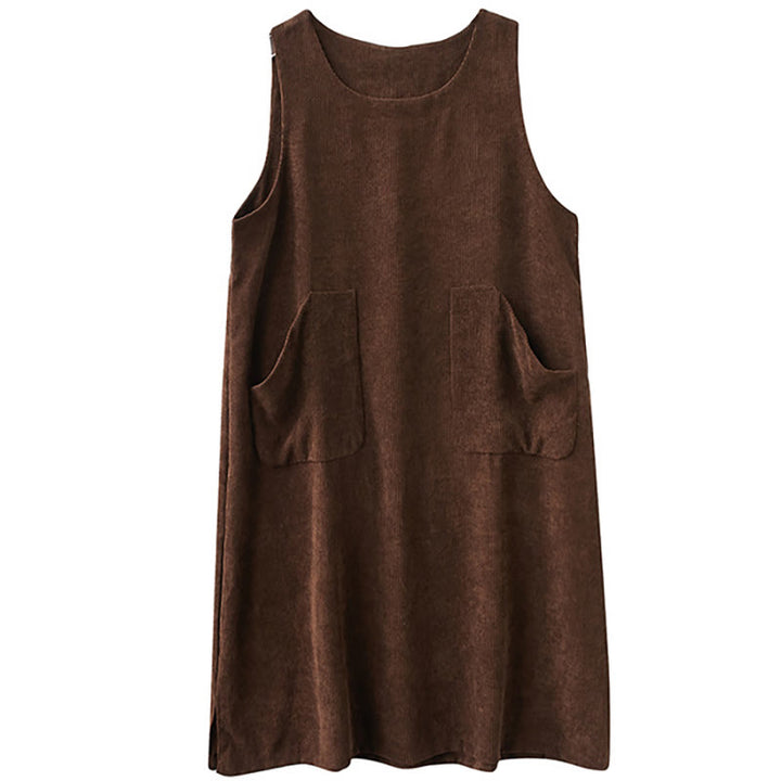 Abito midi in velluto a coste di cotone con scollo rotondo e tasche da donna Buddha Stones Commute - image 14