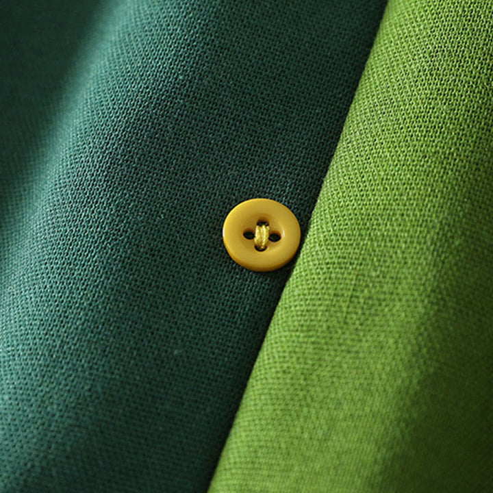 Abito midi da donna in cotone con maniche lunghe e tasche, motivo a blocchi di colore Buddha Stones - image 4