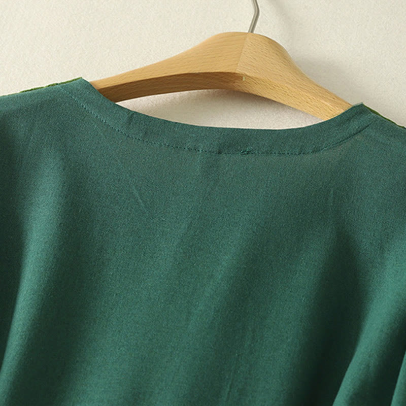 Abito midi da donna in cotone con maniche lunghe e tasche, motivo a blocchi di colore Buddha Stones - image 3