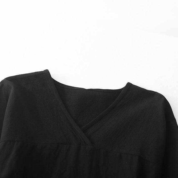 Abito midi da donna con maniche lunghe e tasche, motivo Buddha Stones, allacciato a blocchi di colore - image 2
