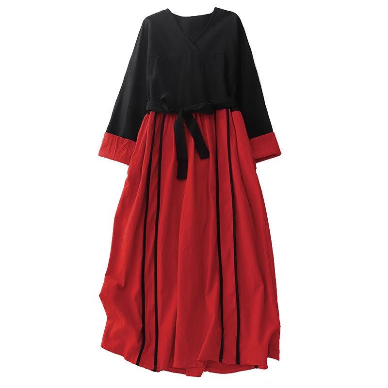 Abito midi da donna con maniche lunghe e tasche, motivo Buddha Stones, allacciato a blocchi di colore - image 11