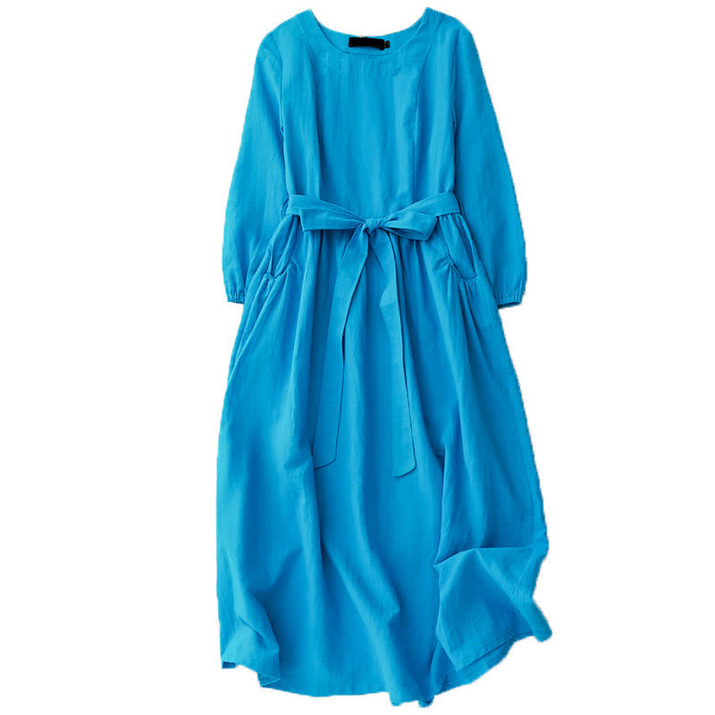 Abito midi da donna in cotone con tasche e maniche lunghe con lacci, motivo Buddha Stones - image 10