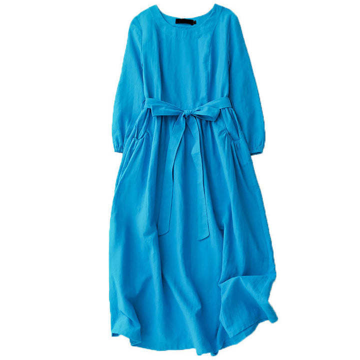 Abito midi da donna in cotone con tasche e maniche lunghe con lacci, motivo Buddha Stones - image 10