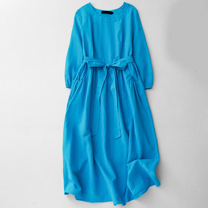 Abito midi da donna in cotone con tasche e maniche lunghe con lacci, motivo Buddha Stones - Blu cielo profondo - US8-10, UK/AU12-14, EU40-42 (2XL) - image 0