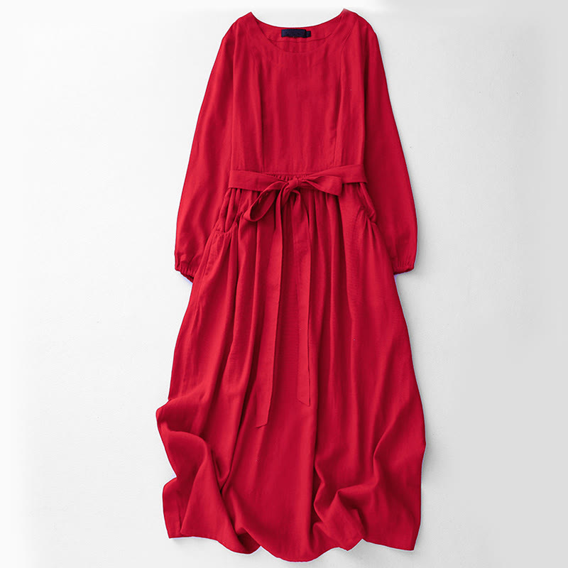 Abito midi da donna in cotone con tasche e maniche lunghe con lacci, motivo Buddha Stones - Rosso - US8-10, UK/AU12-14, EU40-42 (2XL) - image 11