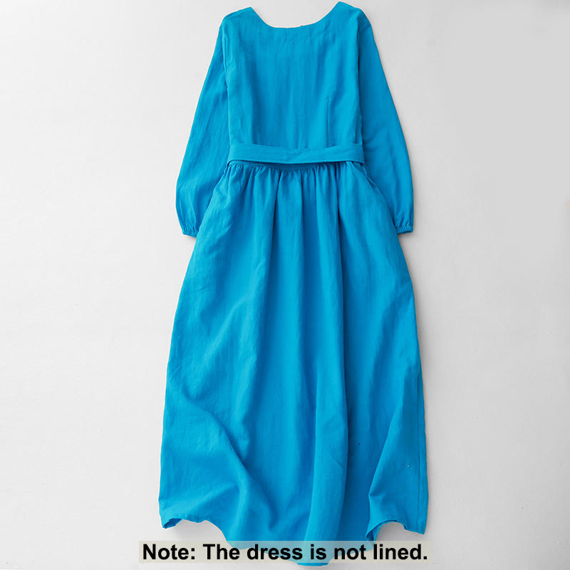 Abito midi da donna in cotone con tasche e maniche lunghe con lacci, motivo Buddha Stones - image 1