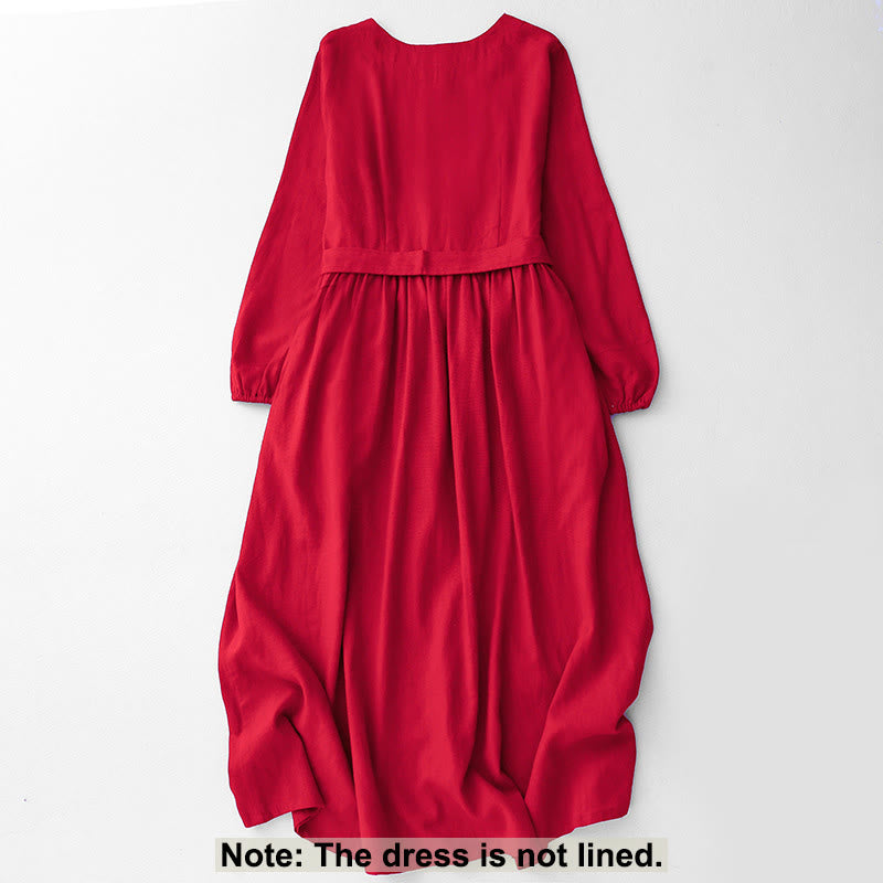 Abito midi da donna in cotone con tasche e maniche lunghe con lacci, motivo Buddha Stones - image 12