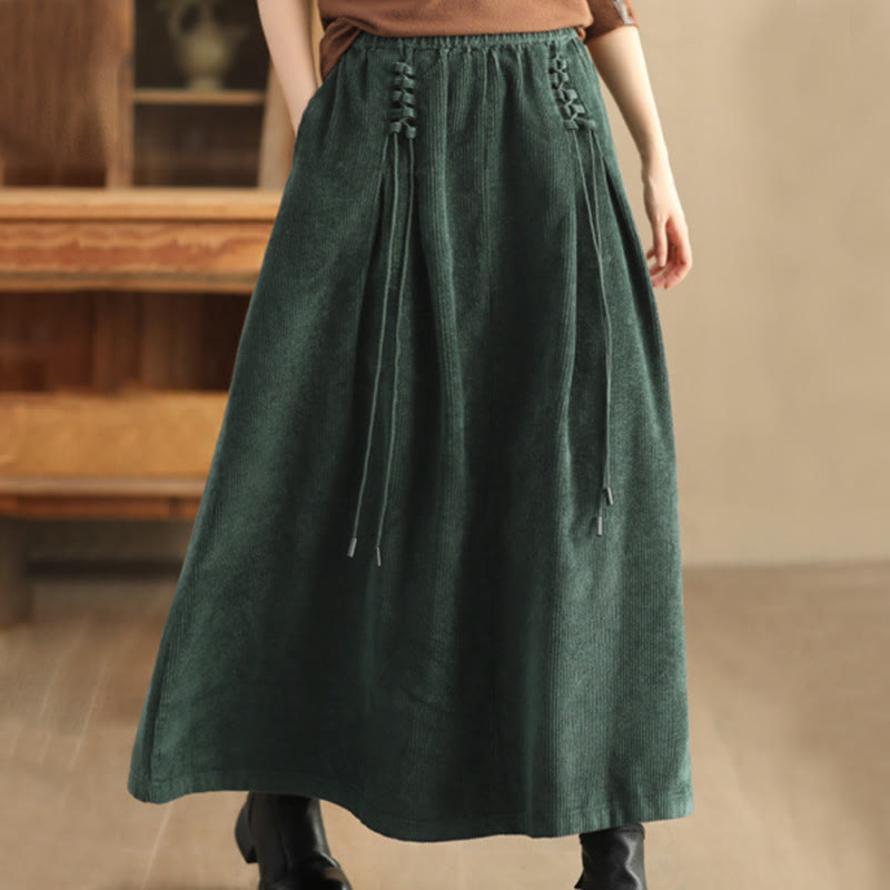 Gonna da donna in velluto a coste di cotone semplice Buddha Stones, lunghezza 7-8, con tasche - Verde scuro - US12, UK/AU16, EU44 (2XL) - image 0