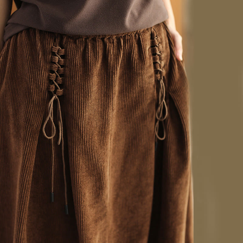 Gonna da donna in velluto a coste di cotone semplice Buddha Stones, lunghezza 7-8, con tasche - image 12