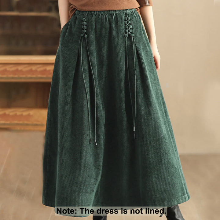 Gonna da donna in velluto a coste di cotone semplice Buddha Stones, lunghezza 7-8, con tasche - image 1