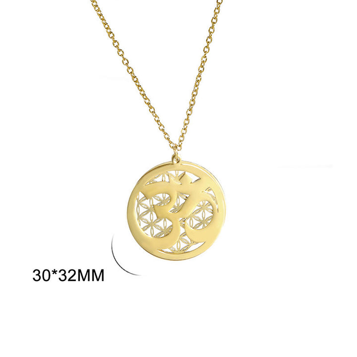 Collana con ciondolo in acciaio inossidabile con simbolo Om e design a forma di fiore cavo Buddha Stones - image 12