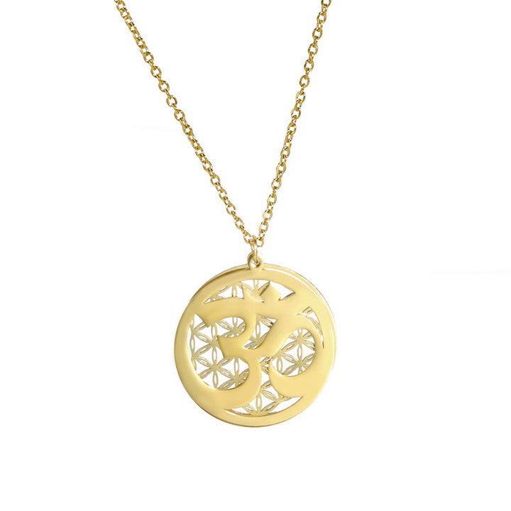 Collana con ciondolo in acciaio inossidabile con simbolo Om e design a forma di fiore cavo Buddha Stones - image 13