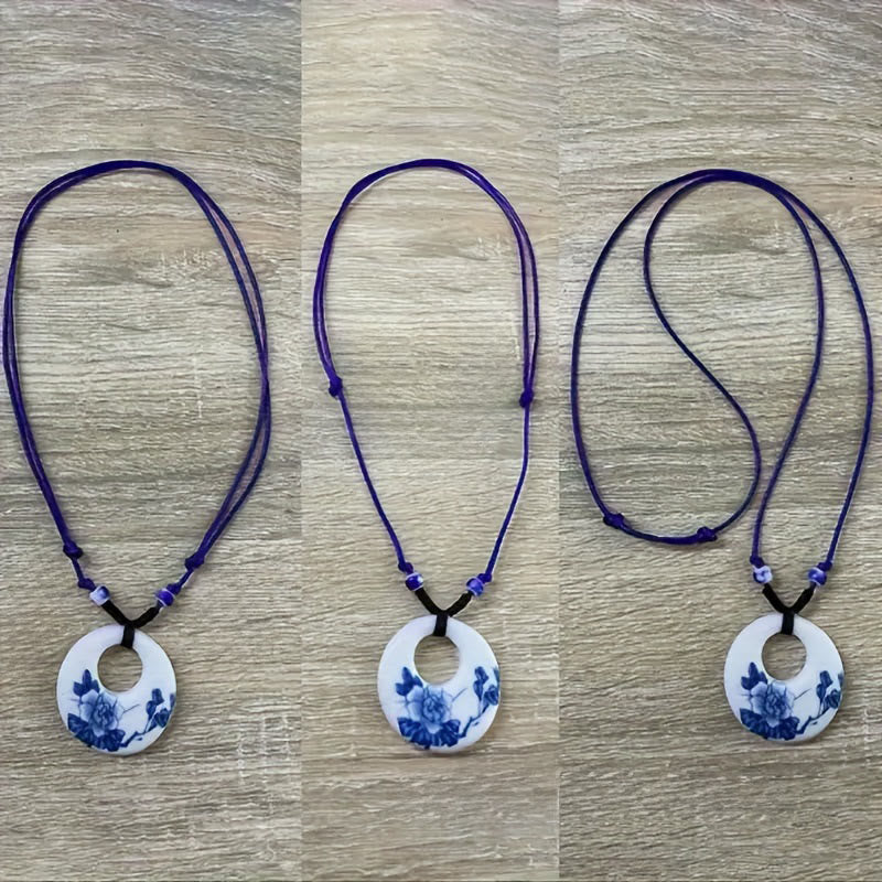 Buddha Stones con ciondolo dell'illuminazione in ceramica con simbolo di loto, simbolo etnico di peonia e fiori di pesco. - image 15