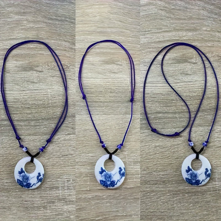 Buddha Stones con ciondolo dell'illuminazione in ceramica con simbolo di loto, simbolo etnico di peonia e fiori di pesco. - image 15