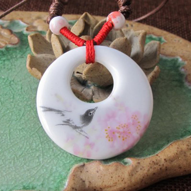 Buddha Stones con ciondolo dell'illuminazione in ceramica con simbolo di loto, simbolo etnico di peonia e fiori di pesco. - image 14