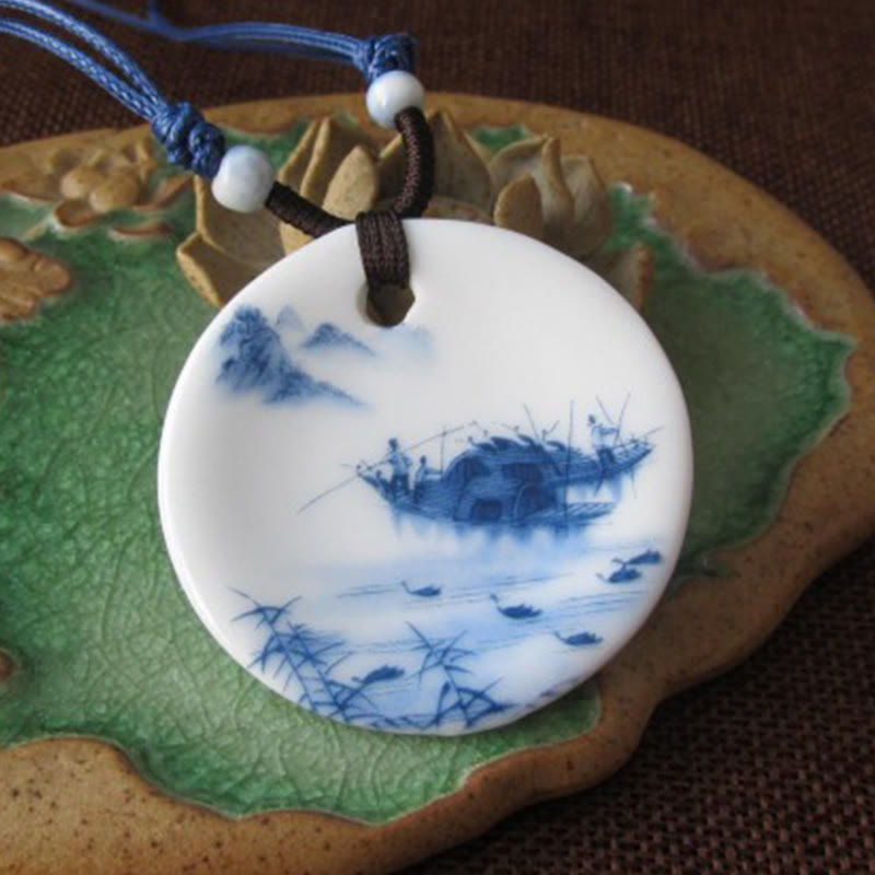Buddha Stones con ciondolo dell'illuminazione in ceramica con simbolo di loto, simbolo etnico di peonia e fiori di pesco. - image 12