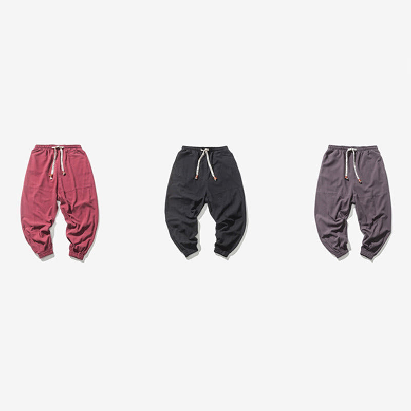 Pantaloni harem da uomo Buddha Stones, semplici, in cotone, con coulisse e tasche. - image 22