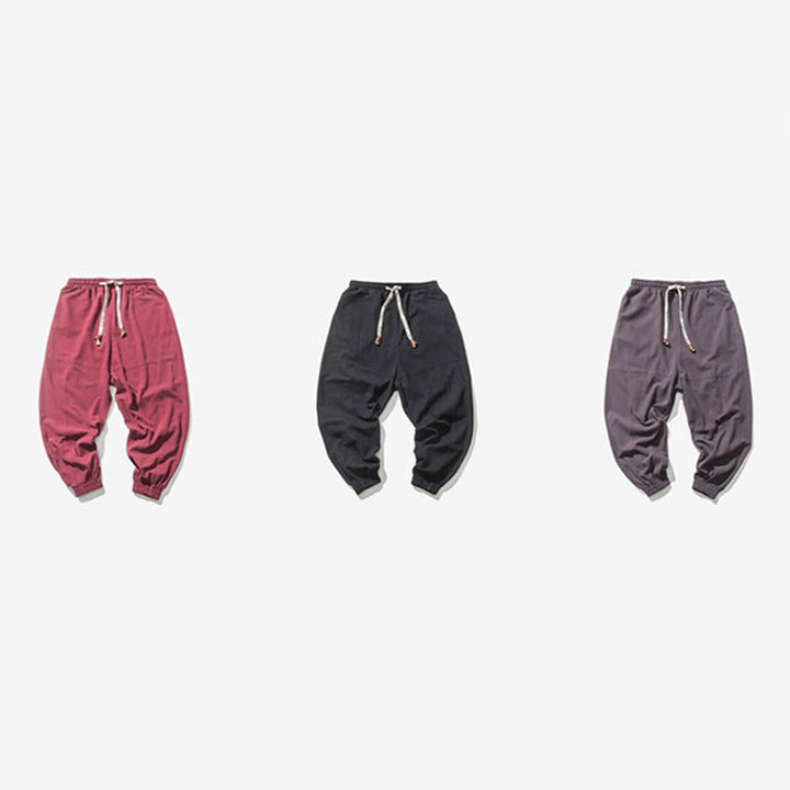 Pantaloni harem da uomo Buddha Stones, semplici, in cotone, con coulisse e tasche. - image 22