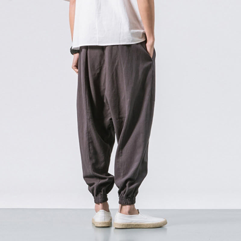 Pantaloni harem da uomo Buddha Stones, semplici, in cotone, con coulisse e tasche. - image 1