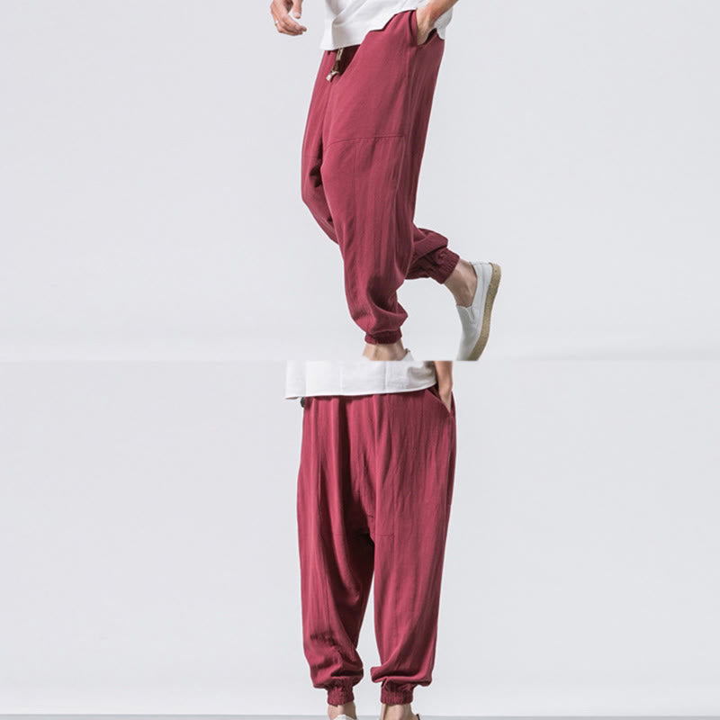 Pantaloni harem da uomo Buddha Stones, semplici, in cotone, con coulisse e tasche. - image 12