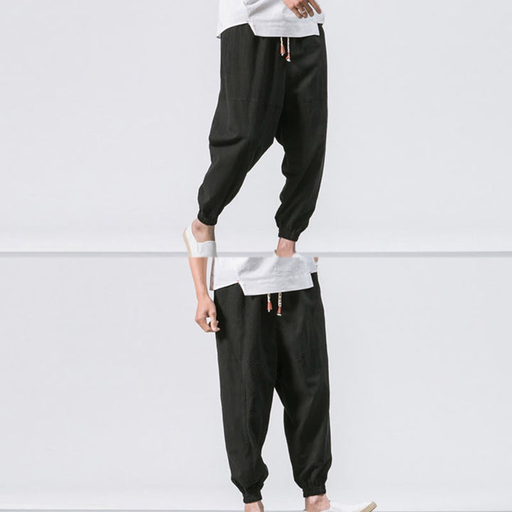 Pantaloni harem da uomo Buddha Stones, semplici, in cotone, con coulisse e tasche. - image 18