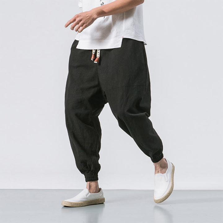 Pantaloni harem da uomo Buddha Stones, semplici, in cotone, con coulisse e tasche. - Nero - US/UK/AU46, EU56 (5XL) - image 13