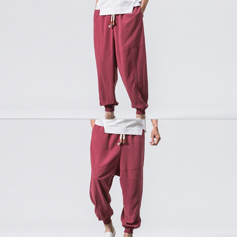 Pantaloni harem da uomo Buddha Stones, semplici, in cotone, con coulisse e tasche. - image 10