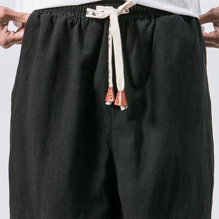 Pantaloni harem da uomo Buddha Stones, semplici, in cotone, con coulisse e tasche. - image 14