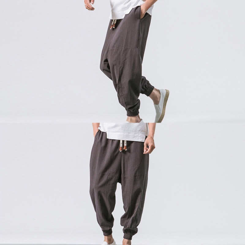 Pantaloni harem da uomo Buddha Stones, semplici, in cotone, con coulisse e tasche. - image 6