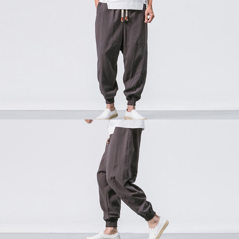 Pantaloni harem da uomo Buddha Stones, semplici, in cotone, con coulisse e tasche. - image 2