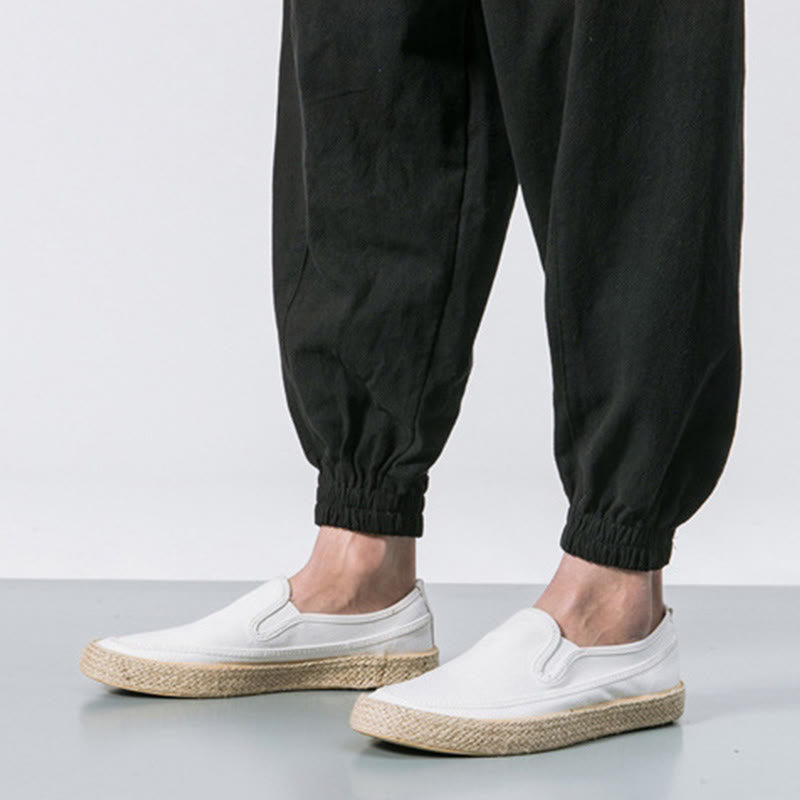 Pantaloni harem da uomo Buddha Stones, semplici, in cotone, con coulisse e tasche. - image 15