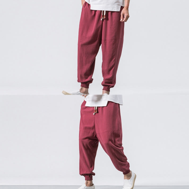 Pantaloni harem da uomo Buddha Stones, semplici, in cotone, con coulisse e tasche. - image 9