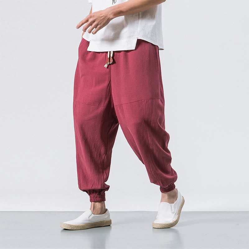 Pantaloni harem da uomo Buddha Stones, semplici, in cotone, con coulisse e tasche. - Cremisi - US/UK/AU46, EU56 (5XL) - image 7