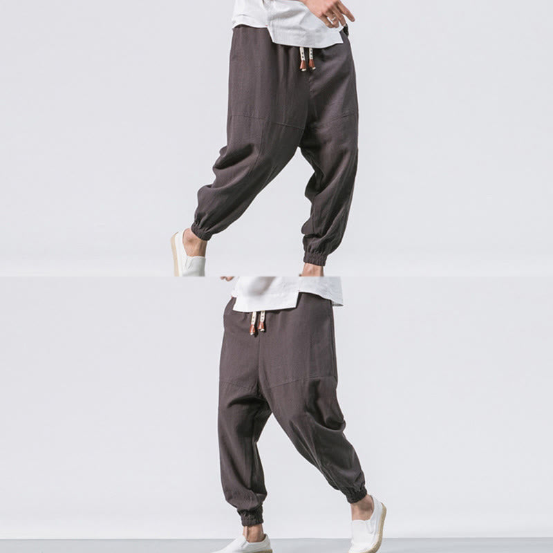 Pantaloni harem da uomo Buddha Stones, semplici, in cotone, con coulisse e tasche. - image 3