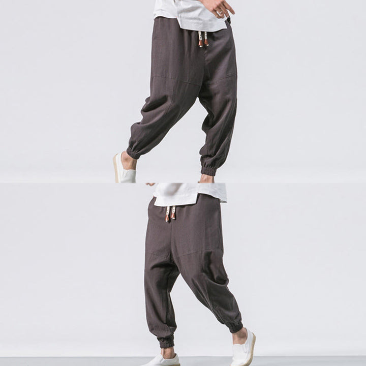 Pantaloni harem da uomo Buddha Stones, semplici, in cotone, con coulisse e tasche. - image 3