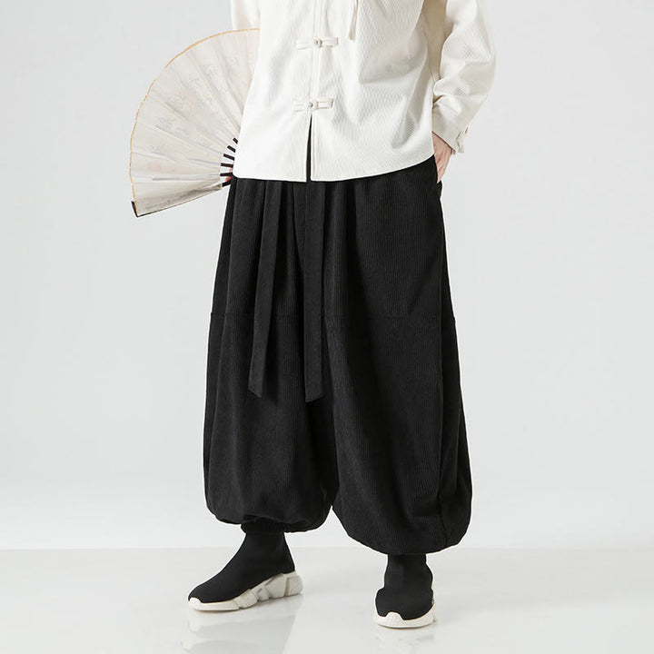 Pantaloni da uomo in velluto a coste di puro cotone con tasche, modello Harem, tinta unita, invernali, Buddha Stones - Nero - US/UK/AU48, EU58 (5XL) - image 9