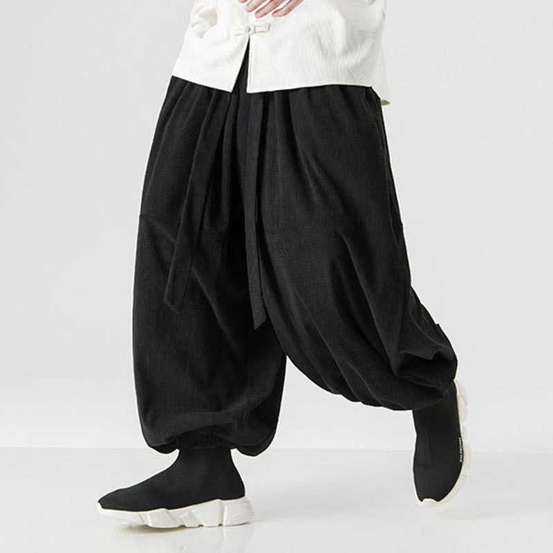 Pantaloni da uomo in velluto a coste di puro cotone con tasche, modello Harem, tinta unita, invernali, Buddha Stones - image 16