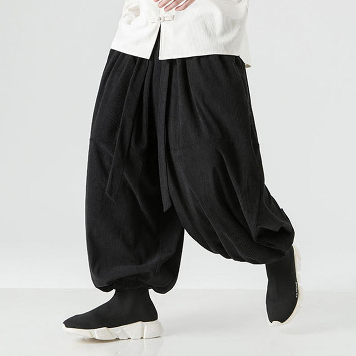 Pantaloni da uomo in velluto a coste di puro cotone con tasche, modello Harem, tinta unita, invernali, Buddha Stones - image 16