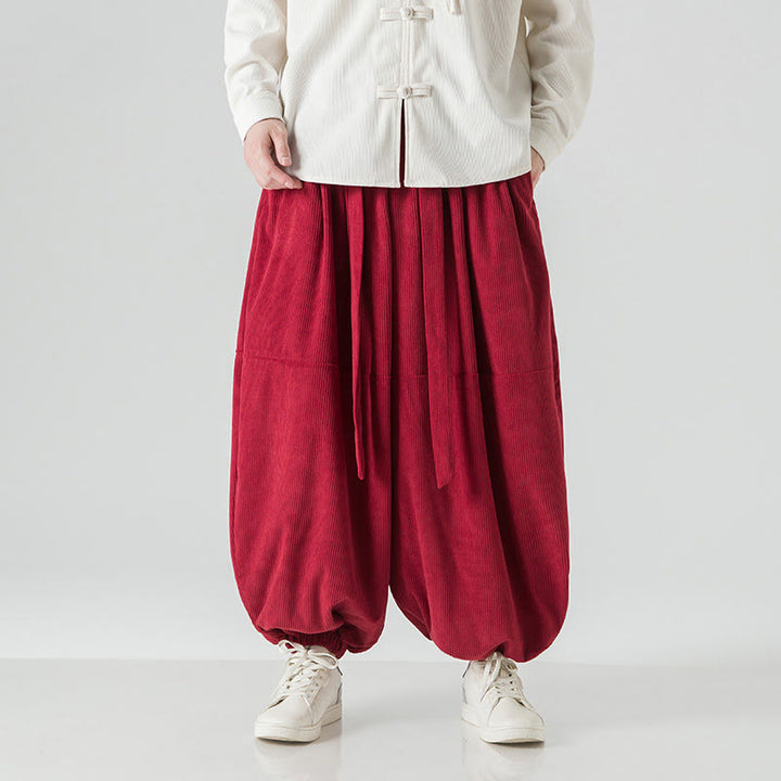 Pantaloni da uomo in velluto a coste di puro cotone con tasche, modello Harem, tinta unita, invernali, Buddha Stones - Cremisi - US/UK/AU48, EU58 (5XL) - image 25