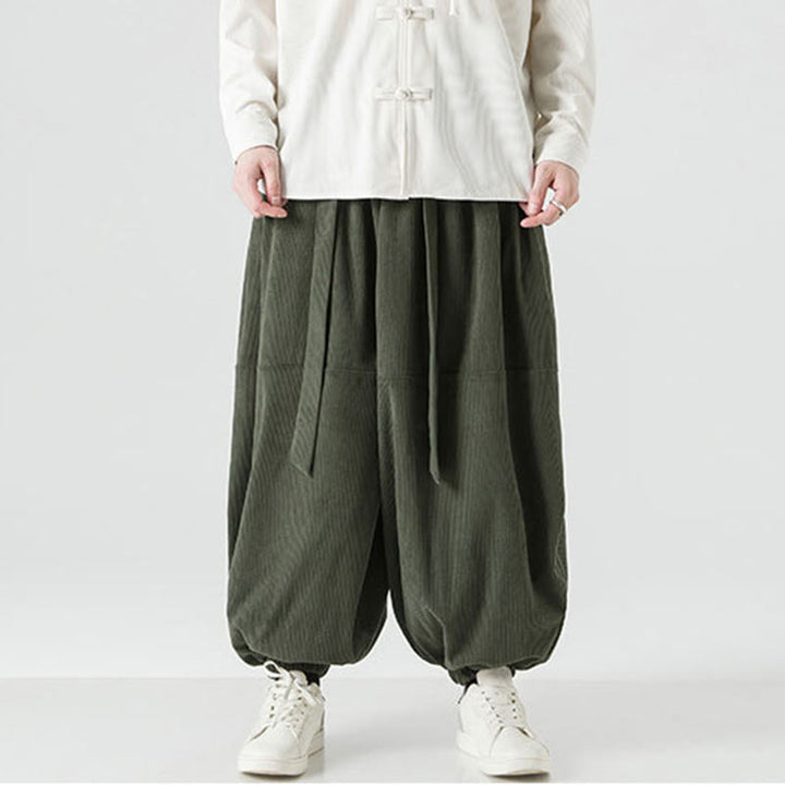 Pantaloni da uomo in velluto a coste di puro cotone con tasche, modello Harem, tinta unita, invernali, Buddha Stones - image 6