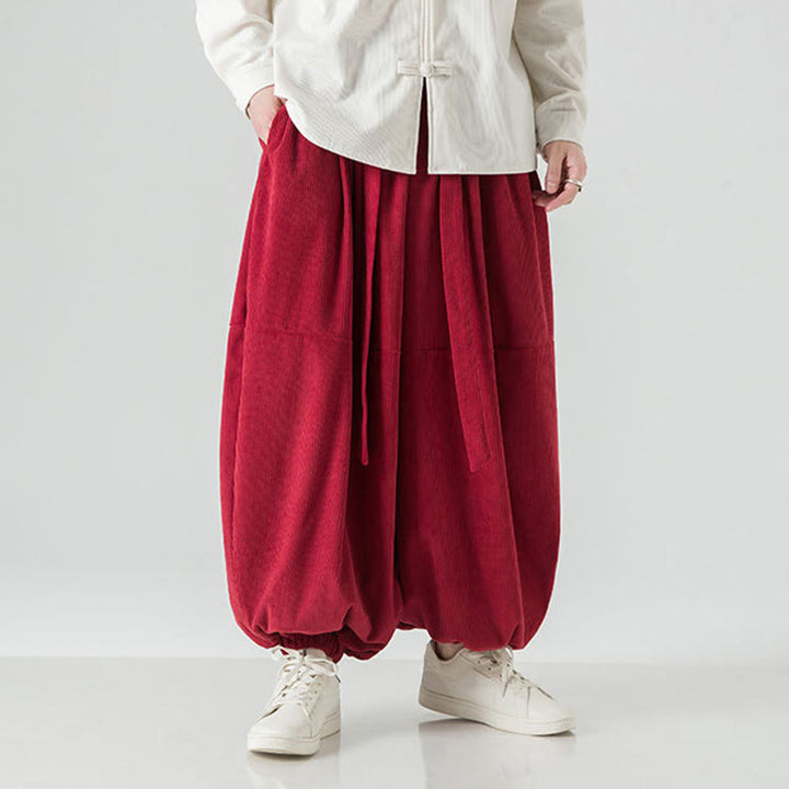 Pantaloni da uomo in velluto a coste di puro cotone con tasche, modello Harem, tinta unita, invernali, Buddha Stones - image 31