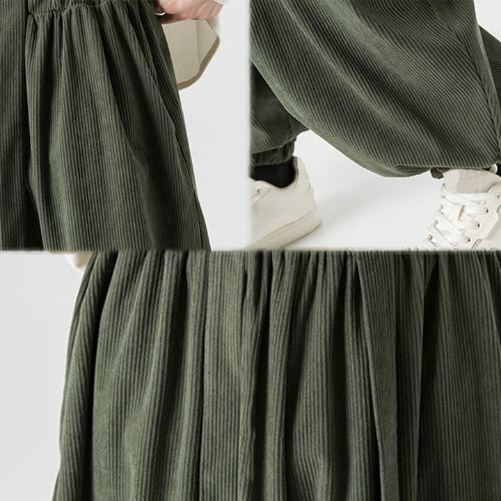 Pantaloni da uomo in velluto a coste di puro cotone con tasche, modello Harem, tinta unita, invernali, Buddha Stones - image 8