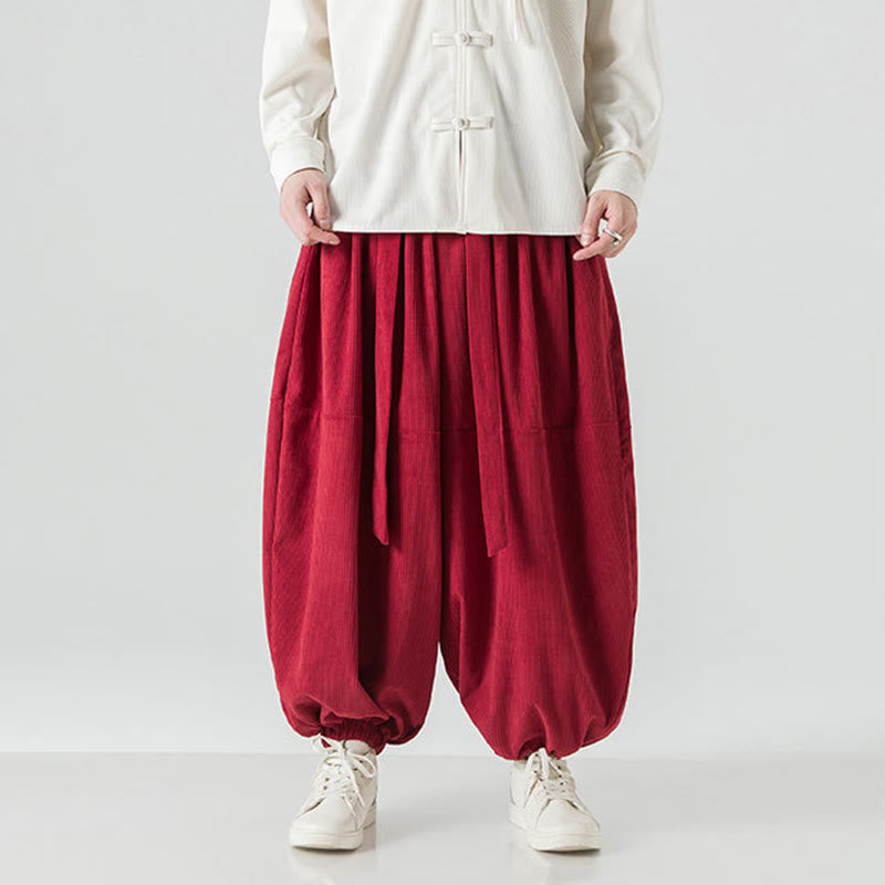 Pantaloni da uomo in velluto a coste di puro cotone con tasche, modello Harem, tinta unita, invernali, Buddha Stones - image 30