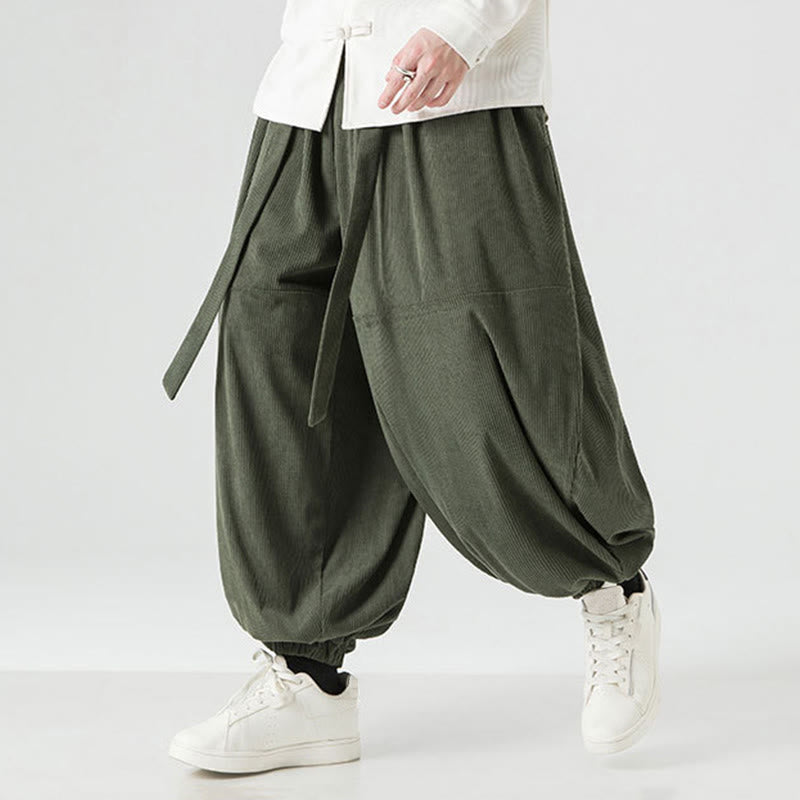 Pantaloni da uomo in velluto a coste di puro cotone con tasche, modello Harem, tinta unita, invernali, Buddha Stones - Verde mare - US/UK/AU48, EU58 (5XL) - image 0